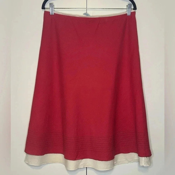 Aquarius Red Polka Dot Contrast Stitch Lined Elastic Waisted Midi Skirt Size XL - Picture 1 of 6